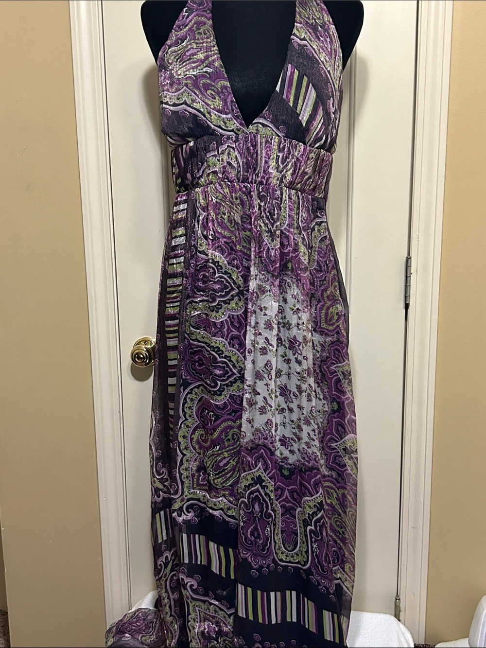 Forever 21 Purple Paisley Halter Maxi Dress- size L